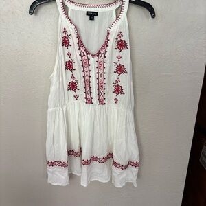 torrid White Sleeveless Dress with Red Embroidery